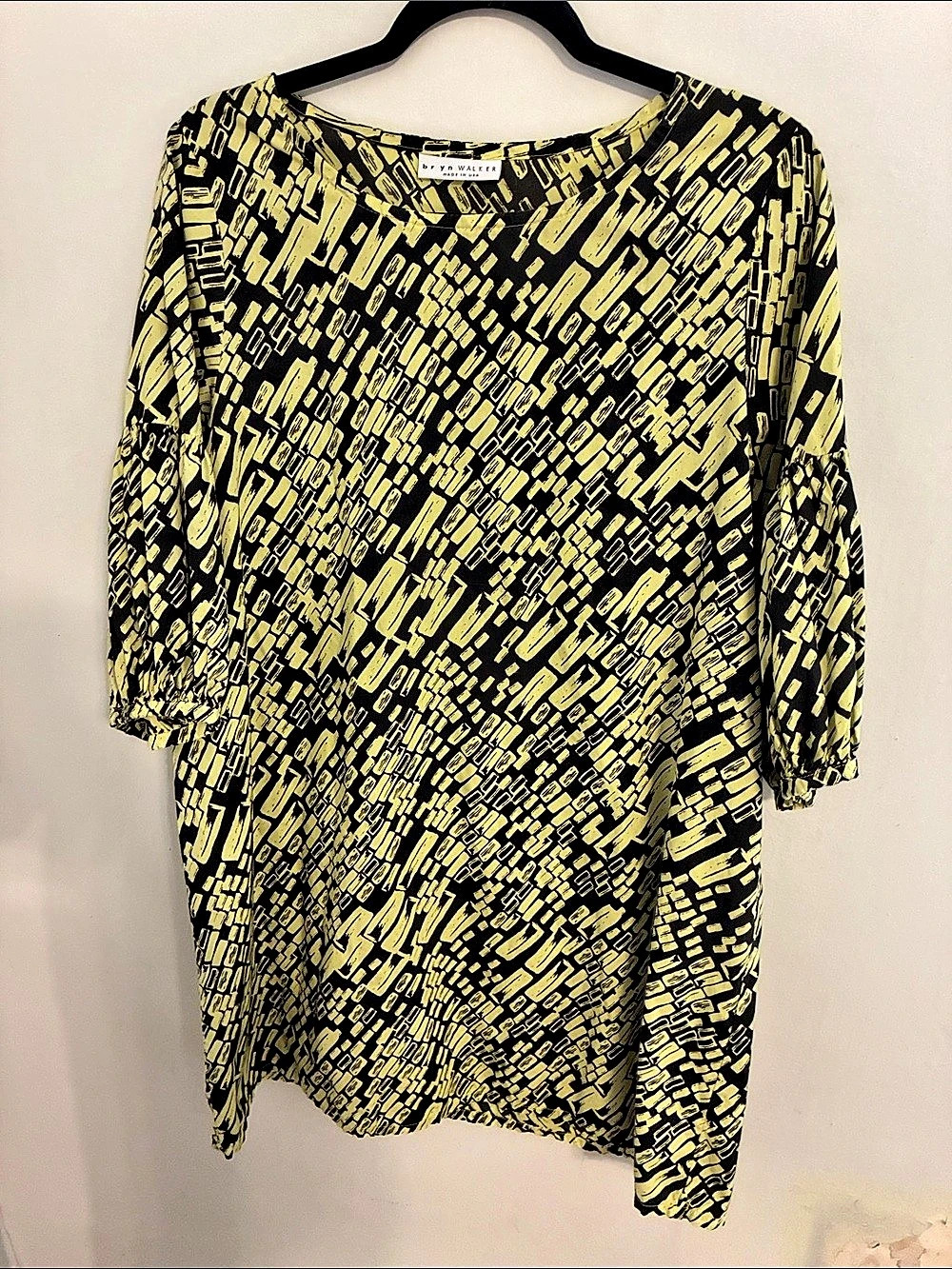 bryn WALKER Geometric Cotton Tunic in Black & Yellow Large